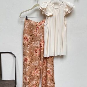 Zimmermann Floral Wide Leg Pants and Cream Top